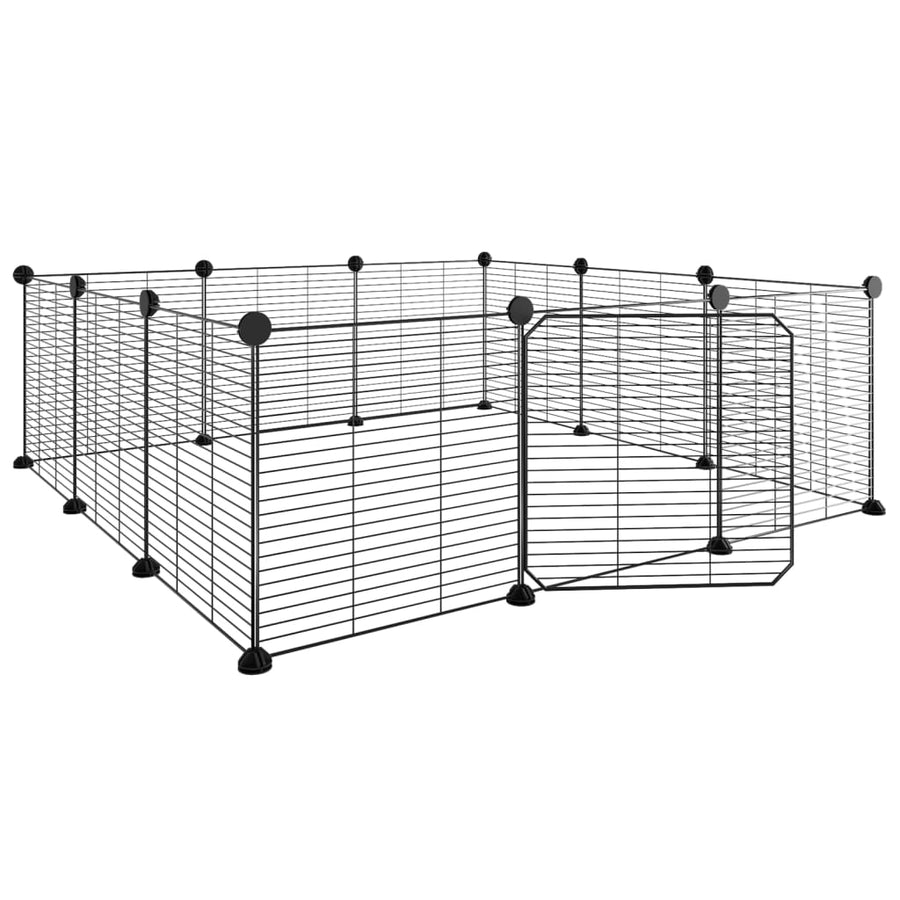 Huisdierenkooi met deur 12 panelen 35x35 cm staal zwart 1.5 cm