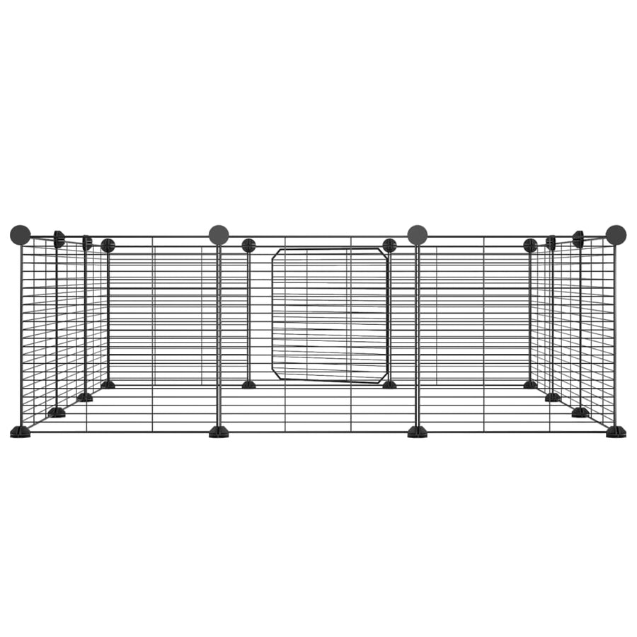 Huisdierenkooi met deur 12 panelen 35x35 cm staal zwart 1.5 cm