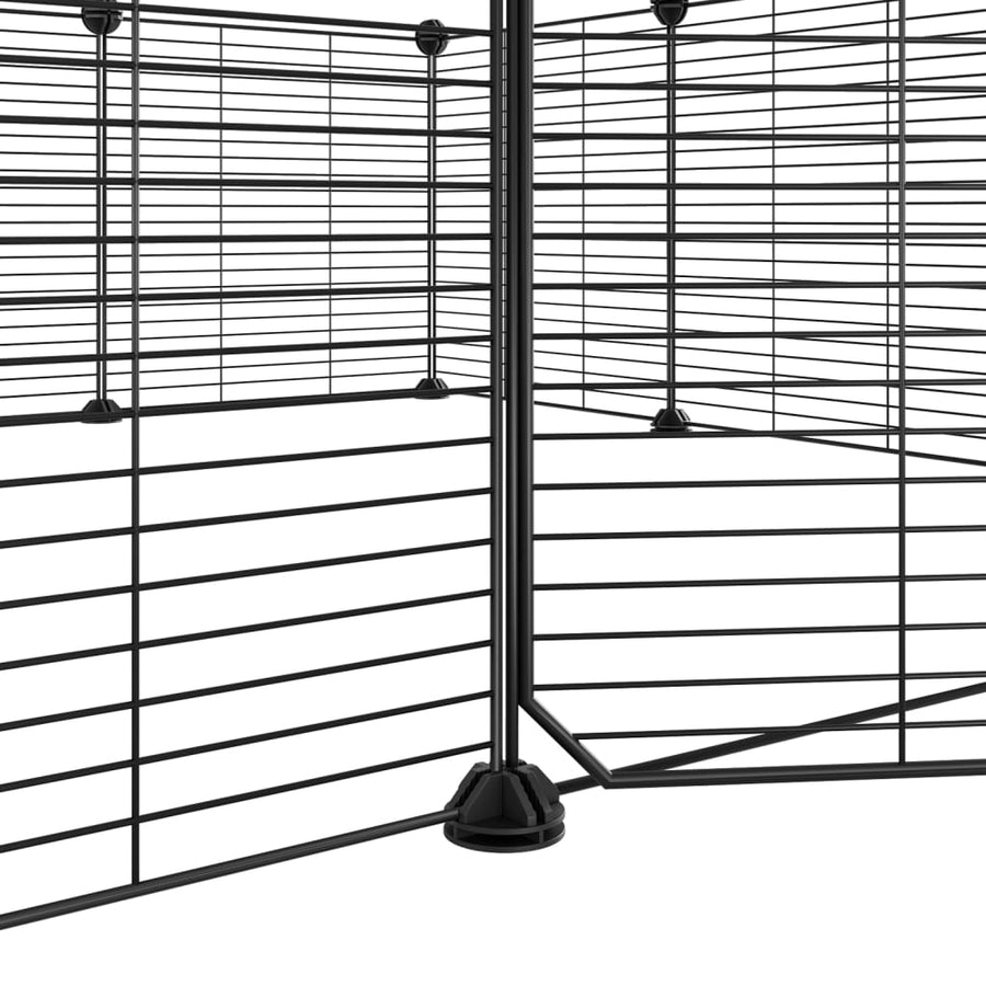 Huisdierenkooi met deur 12 panelen 35x35 cm staal zwart 1.5 cm