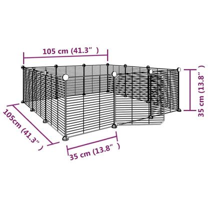 Huisdierenkooi met deur 12 panelen 35x35 cm staal zwart 1.5 cm