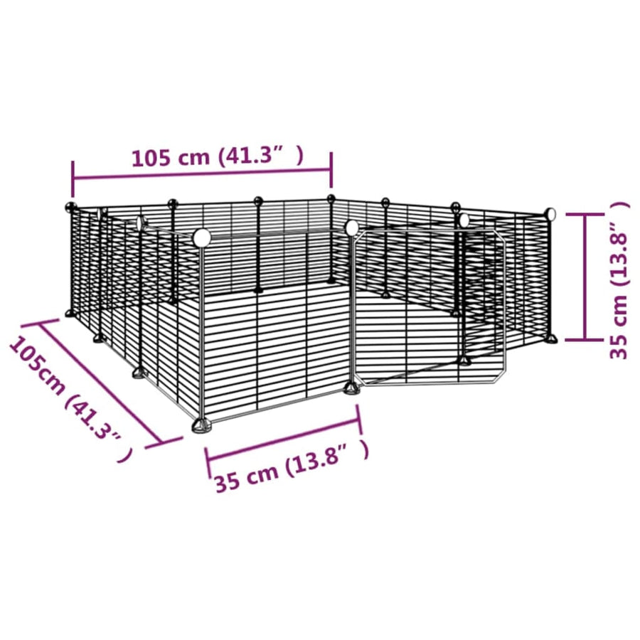 Huisdierenkooi met deur 12 panelen 35x35 cm staal zwart 1.5 cm