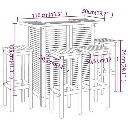 -Delige Tuinbarset Massief Acaciahout 5 Barkrukken met vierkante zitting