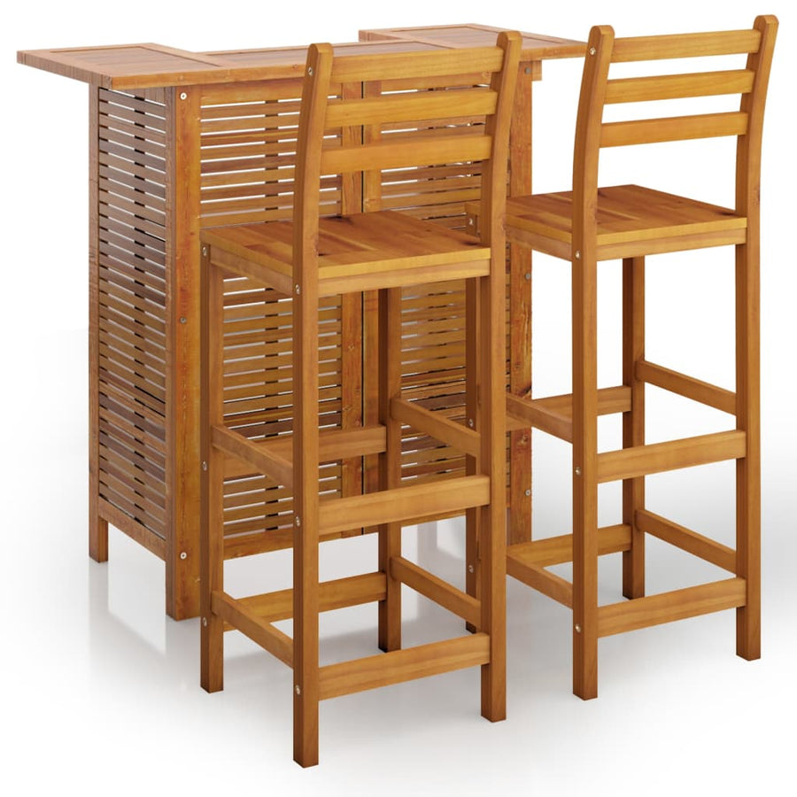 -Delige Tuinbarset Massief Acaciahout 3 Barstoelen met rugleuning