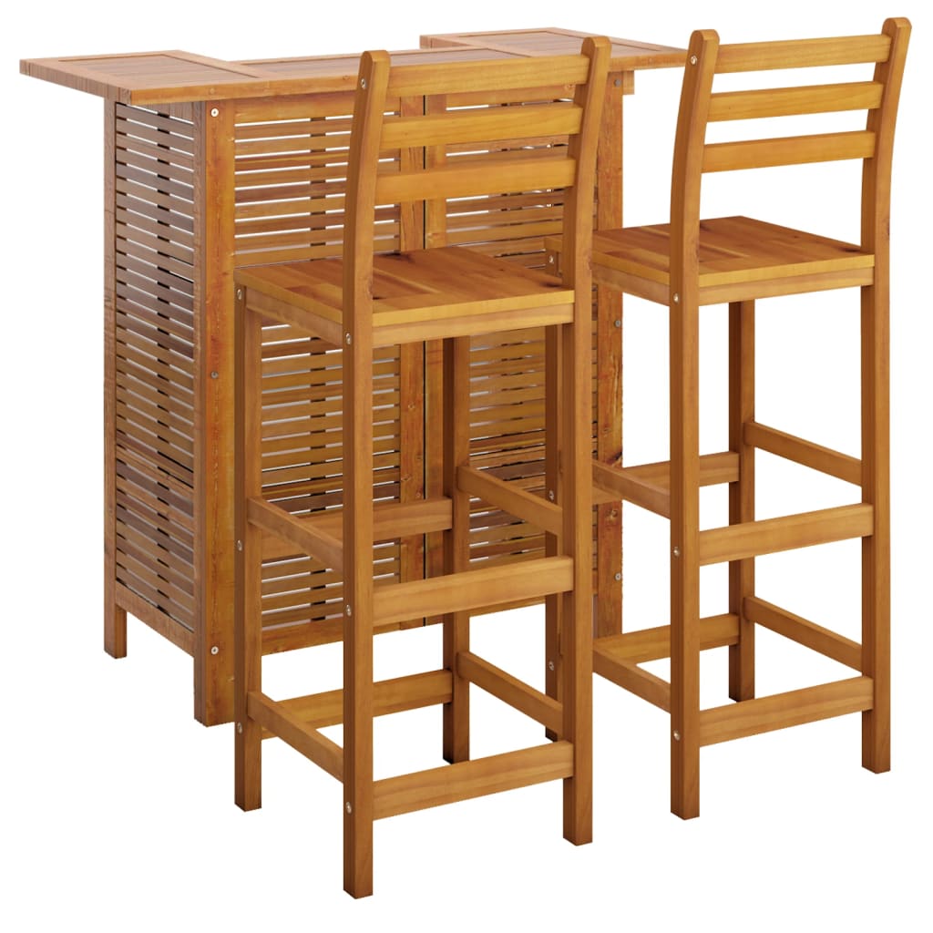 -Delige Tuinbarset Massief Acaciahout 3 Barstoelen met rugleuning