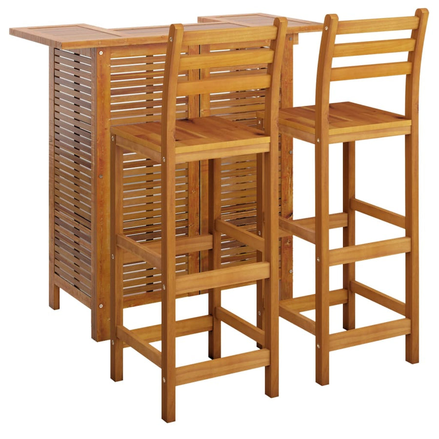 -Delige Tuinbarset Massief Acaciahout 3 Barstoelen met rugleuning