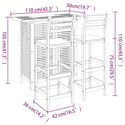 -Delige Tuinbarset Massief Acaciahout 3 Barstoelen met rugleuning
