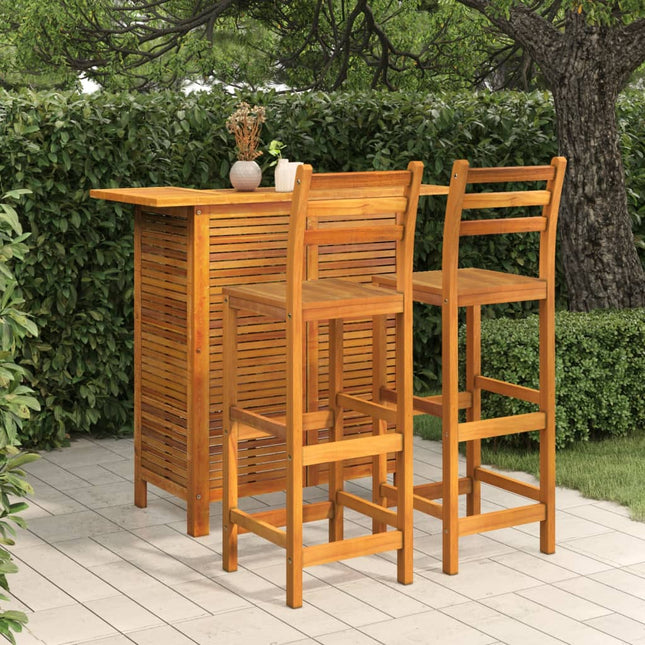 -Delige Tuinbarset Massief Acaciahout 3 Barstoelen met rugleuning