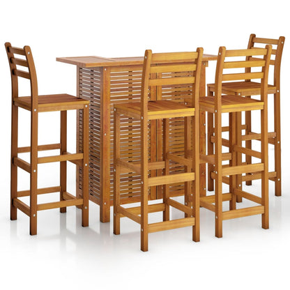 5-Delige Tuinbarset Massief Acaciahout Barstoelen met rugleuning