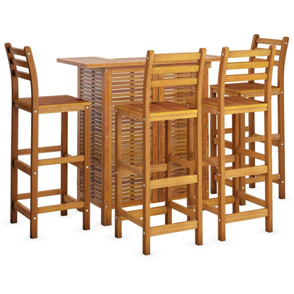 5-Delige Tuinbarset Massief Acaciahout Barstoelen met rugleuning