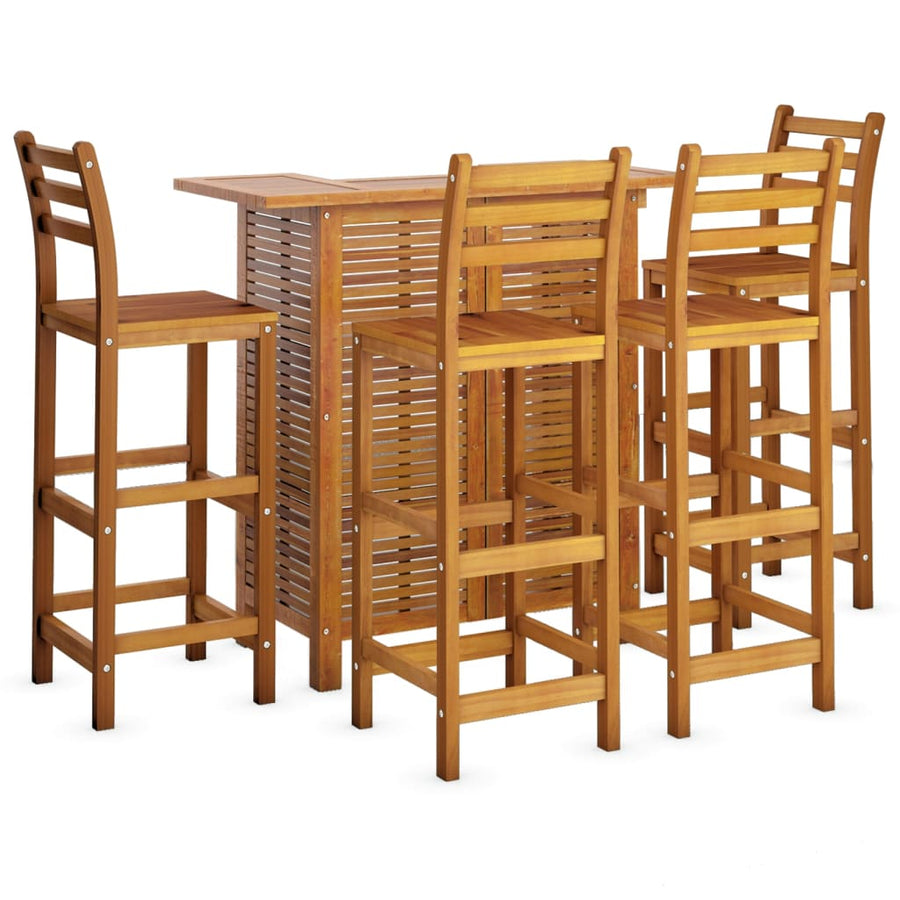 5-Delige Tuinbarset Massief Acaciahout Barstoelen met rugleuning