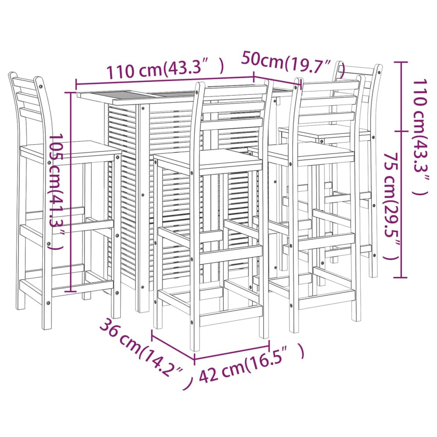 5-Delige Tuinbarset Massief Acaciahout Barstoelen met rugleuning