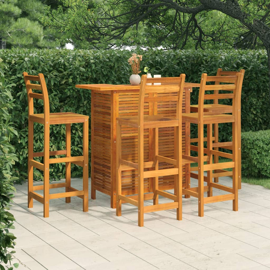 5-Delige Tuinbarset Massief Acaciahout Barstoelen met rugleuning