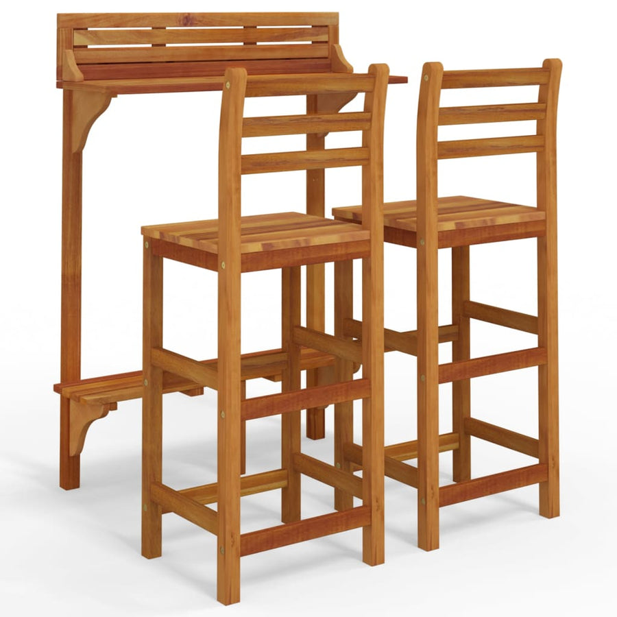 -Delige Balkonbarset Massief Acaciahout Barstoelen met rugleuning