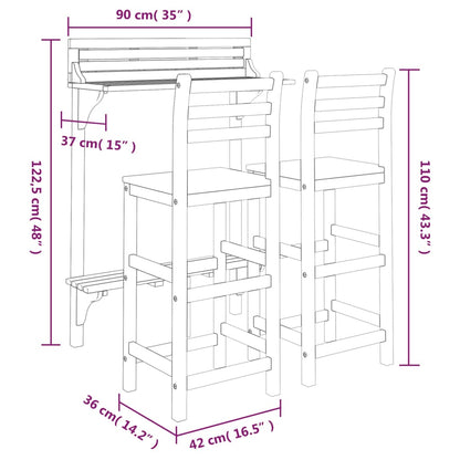 -Delige Balkonbarset Massief Acaciahout Barstoelen met rugleuning