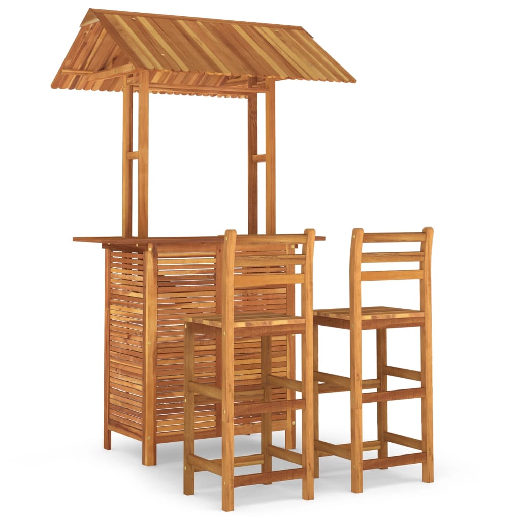 -Delige Tuinbarset Massief Acaciahout 3 Barstoelen met rugleuning