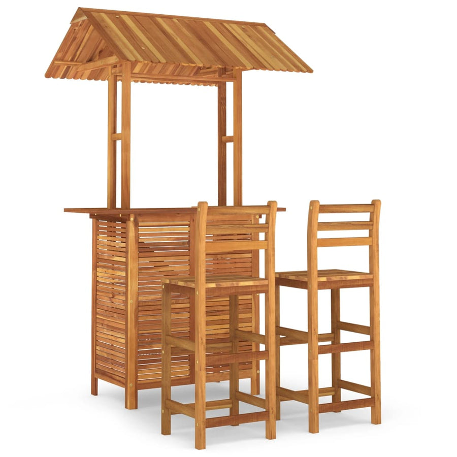 -Delige Tuinbarset Massief Acaciahout 3 Barstoelen met rugleuning