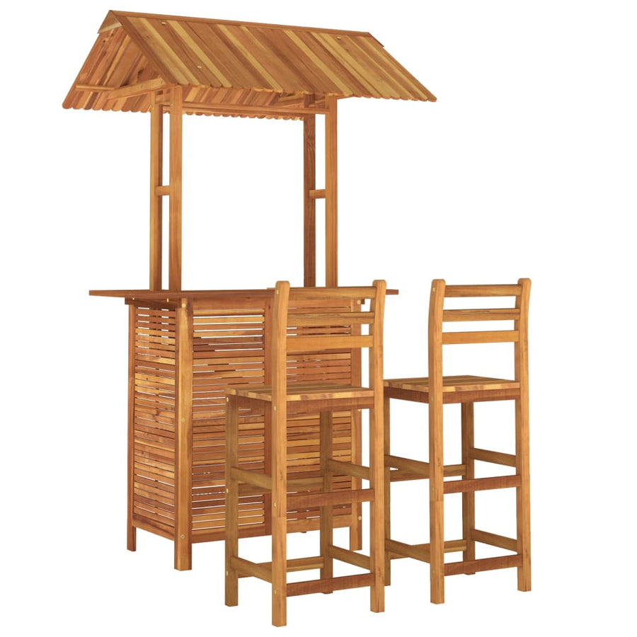 -Delige Tuinbarset Massief Acaciahout 3 Barstoelen met rugleuning