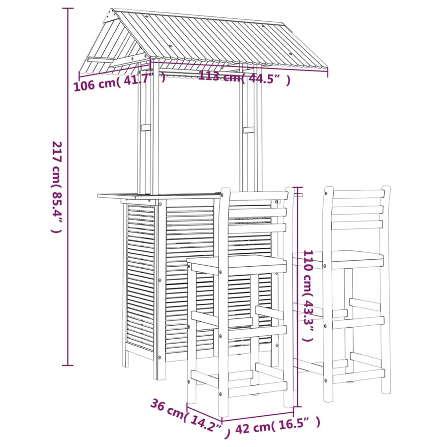 -Delige Tuinbarset Massief Acaciahout 3 Barstoelen met rugleuning