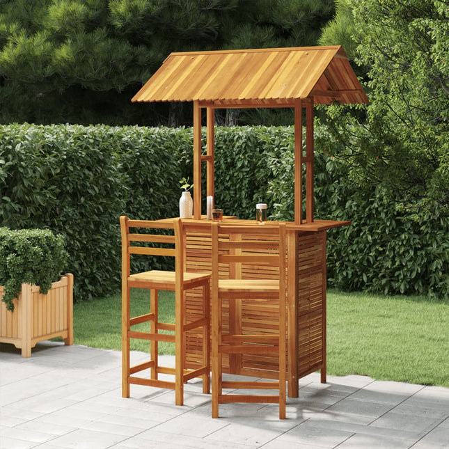 -Delige Tuinbarset Massief Acaciahout 3 Barstoelen met rugleuning