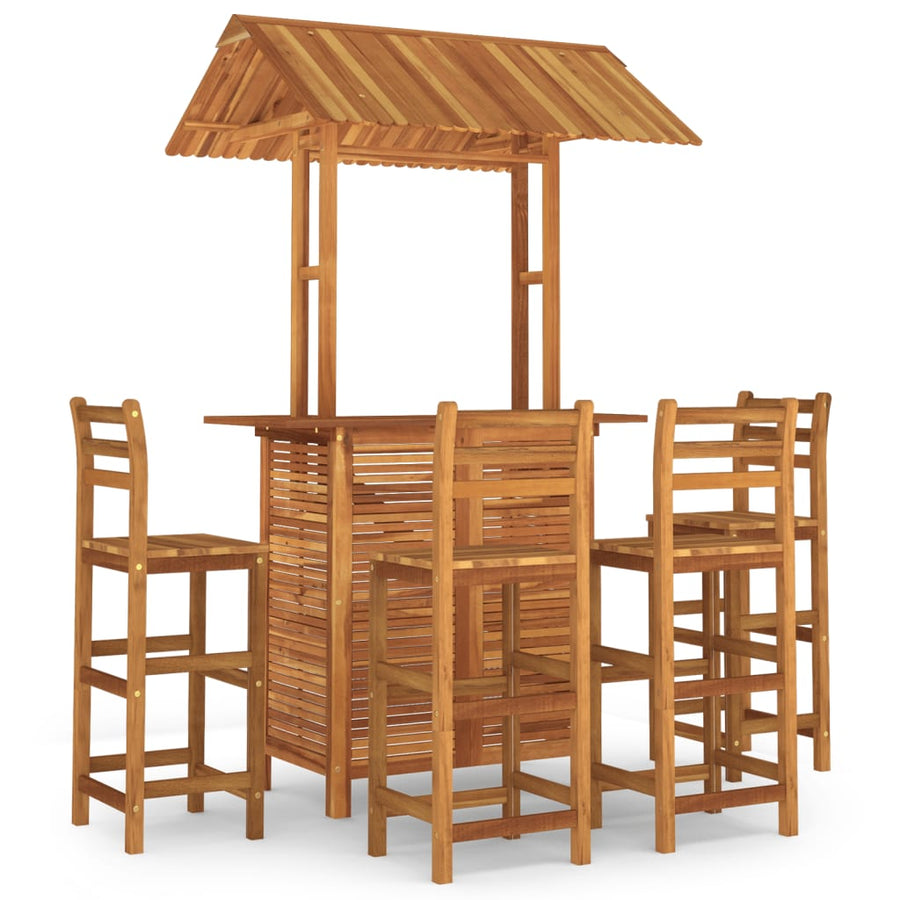 5-Delige Tuinbarset Massief Acaciahout Barstoelen met rugleuning