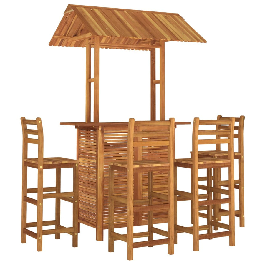 5-Delige Tuinbarset Massief Acaciahout Barstoelen met rugleuning