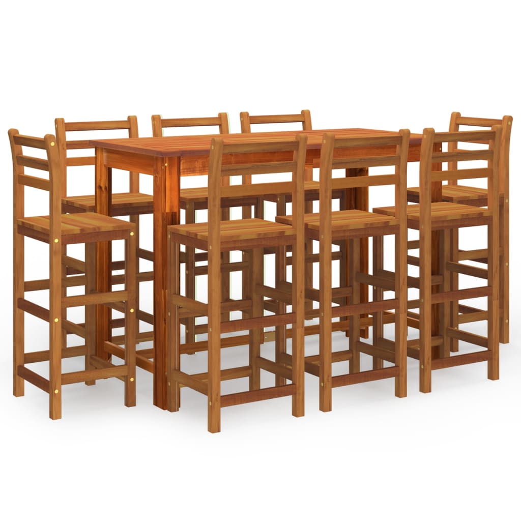 9-Delige Tuinbarset Massief Acaciahout 150 cm tafellengte Barstoelen met rugleuning