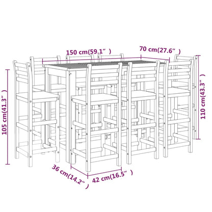 9-Delige Tuinbarset Massief Acaciahout 150 cm tafellengte Barstoelen met rugleuning