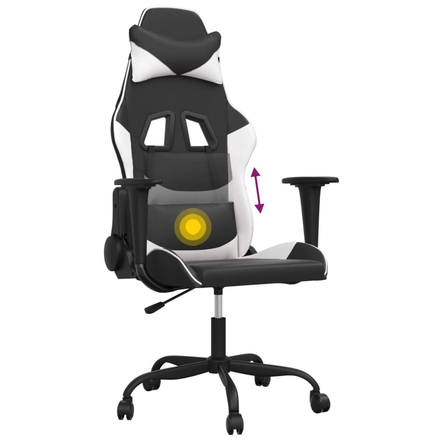 Massage gamestoel kunstleer zwart en wit 1 Zwart en wit