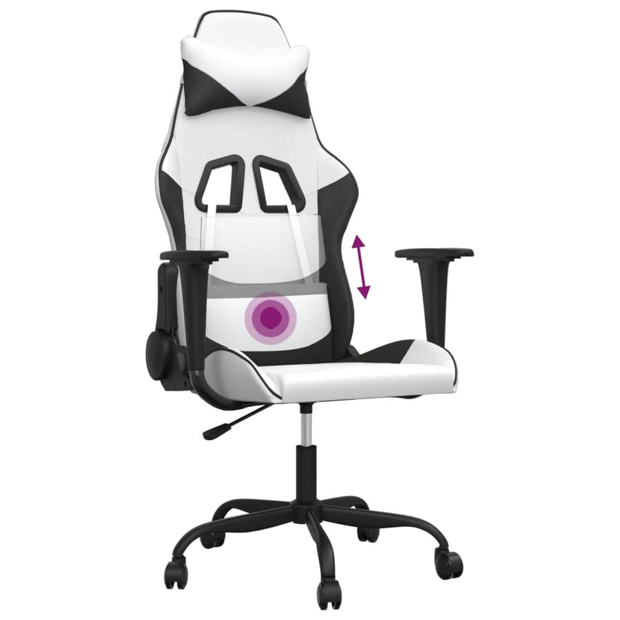 Massage gamestoel kunstleer wit en zwart Wit en zwart Zonder voetensteun