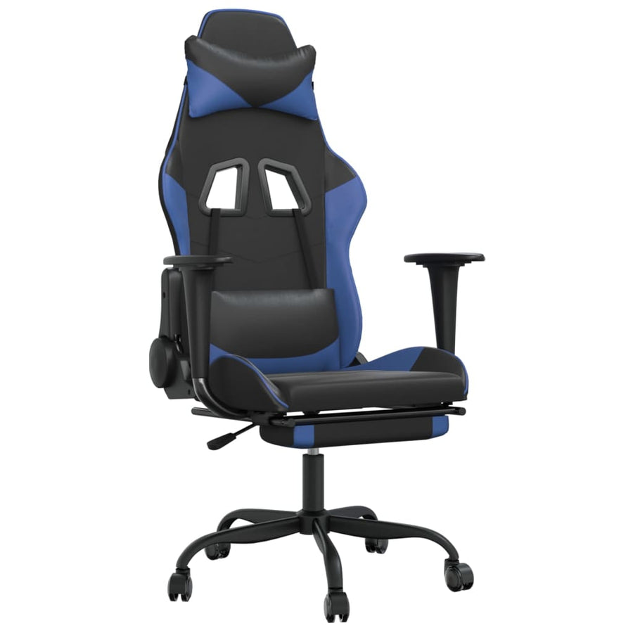 Massage gamestoel met voetensteun kunstleer zwart en blauw Zwart en blauw Met voetensteun