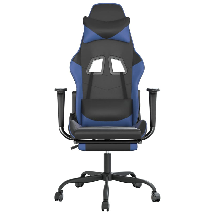Massage gamestoel met voetensteun kunstleer zwart en blauw Zwart en blauw Met voetensteun