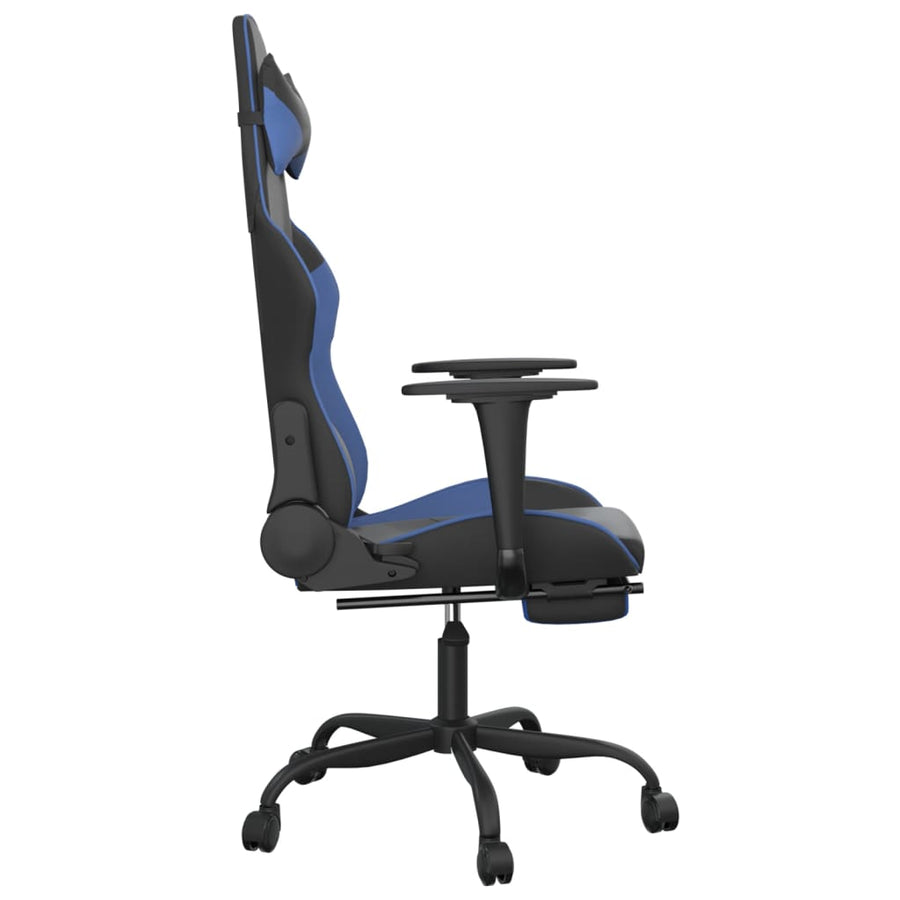 Massage gamestoel met voetensteun kunstleer zwart en blauw Zwart en blauw Met voetensteun
