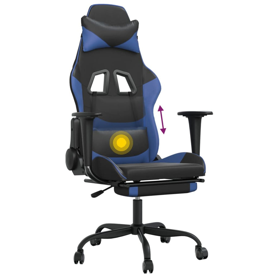 Massage gamestoel met voetensteun kunstleer zwart en blauw Zwart en blauw Met voetensteun