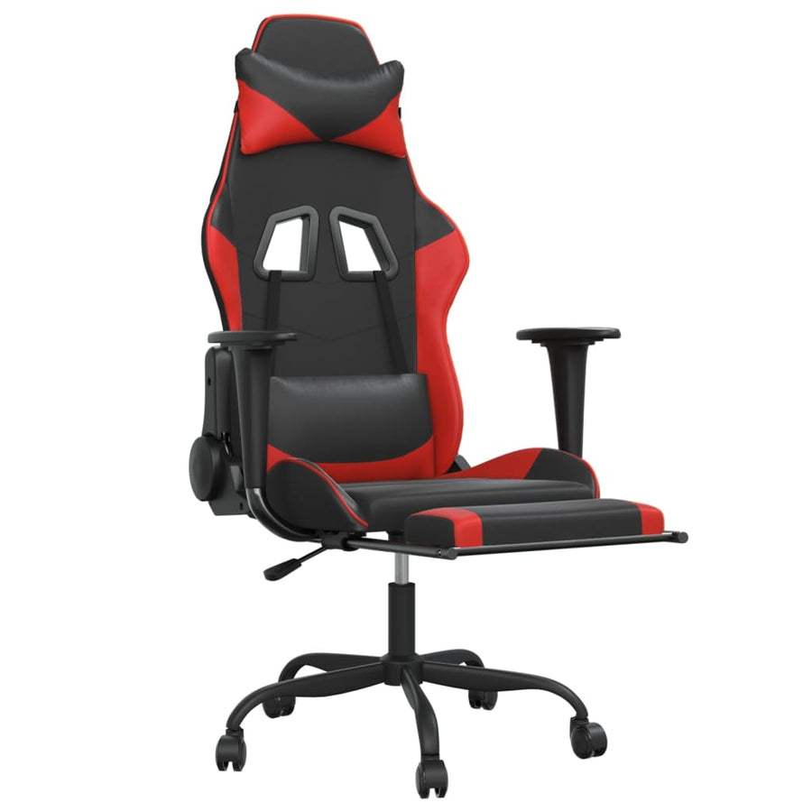 Massage Gamestoel Kunstleer Zwart en rood Met voetensteun