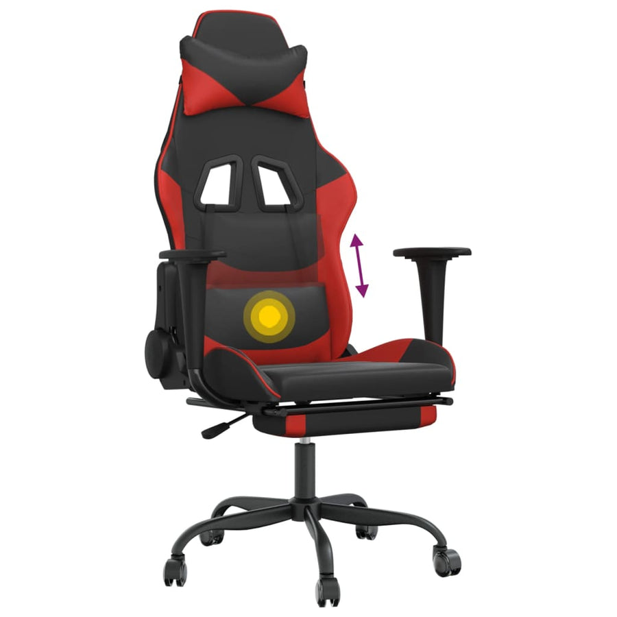 Massage Gamestoel Kunstleer Zwart en rood Met voetensteun