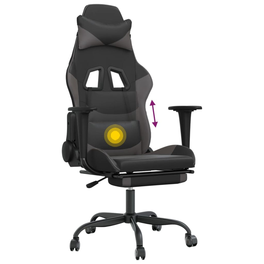 Massage Gamestoel Kunstleer Zwart en grijs Met voetensteun