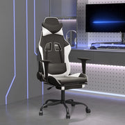 Gamestoel massage met voetensteun kunstleer zwart wit
