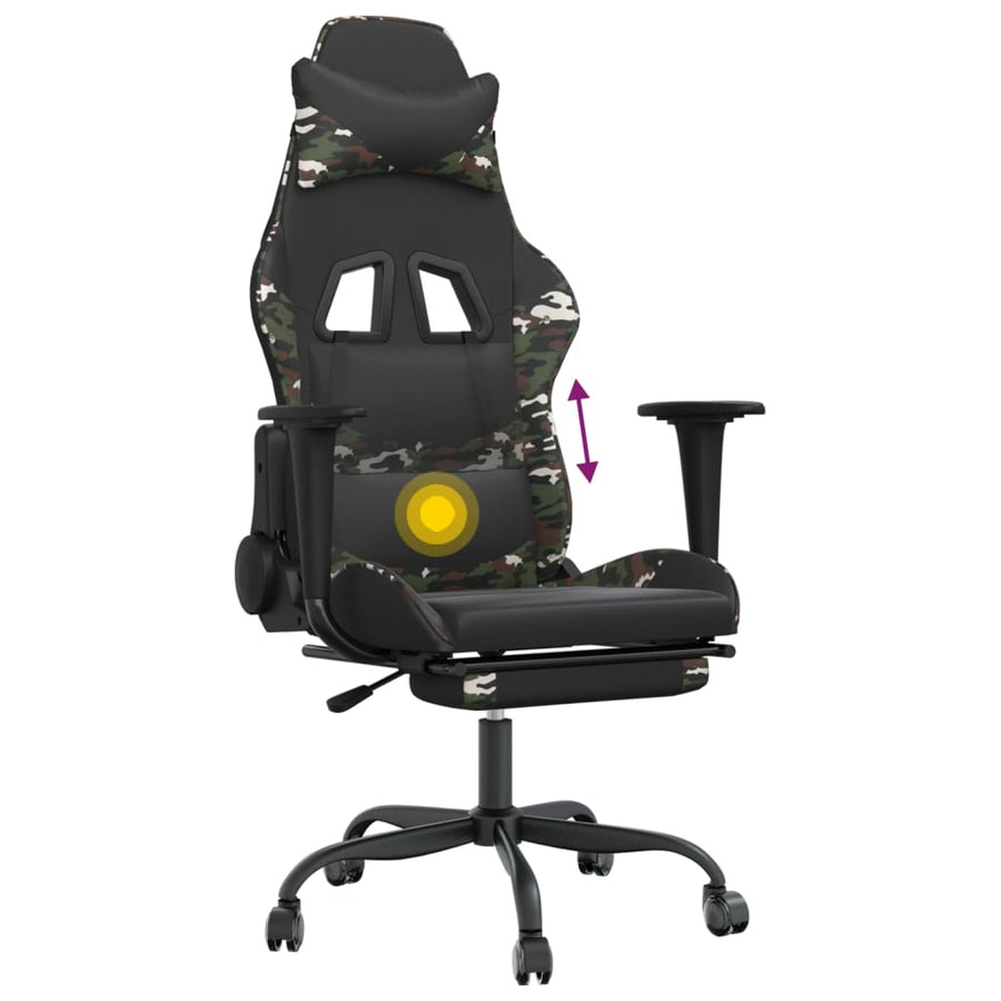 Massage Gamestoel Kunstleer & Zwart en camouflage Met voetensteun