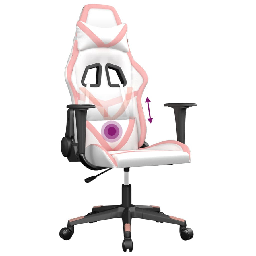 Massage Gamestoel Kunstleer Wit en roze Zonder voetensteun