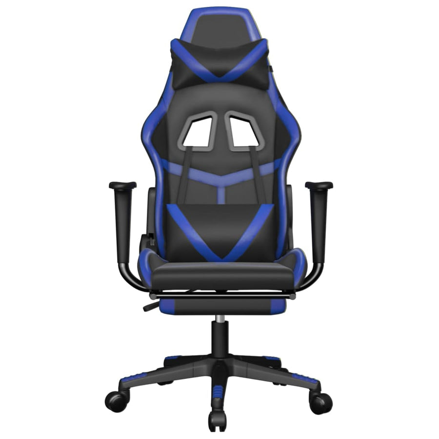 Massage gamestoel met voetensteun kunstleer zwart en blauw Zwart en blauw Met voetensteun