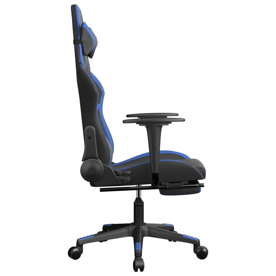 Massage gamestoel met voetensteun kunstleer zwart en blauw Zwart en blauw Met voetensteun
