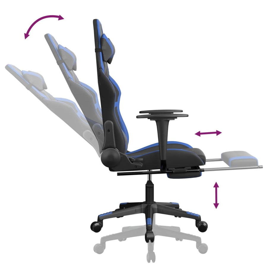 Massage gamestoel met voetensteun kunstleer zwart en blauw Zwart en blauw Met voetensteun