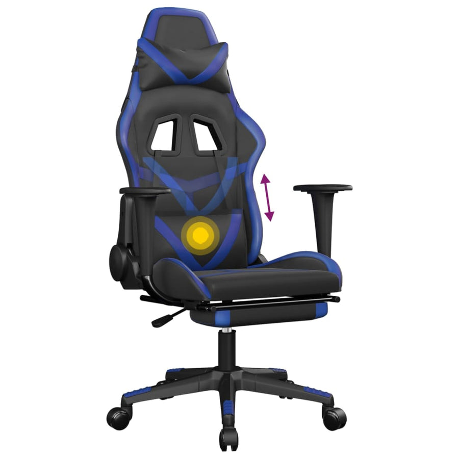 Massage gamestoel met voetensteun kunstleer zwart en blauw Zwart en blauw Met voetensteun