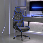 Gamestoel met massage en voetensteun kunstleer zwart blauw