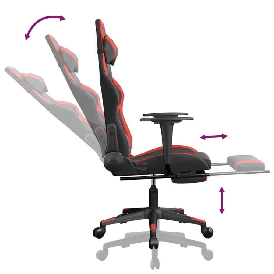Massage gamestoel met voetensteun kunstleer zwart en rood Zwart en rood Met voetensteun