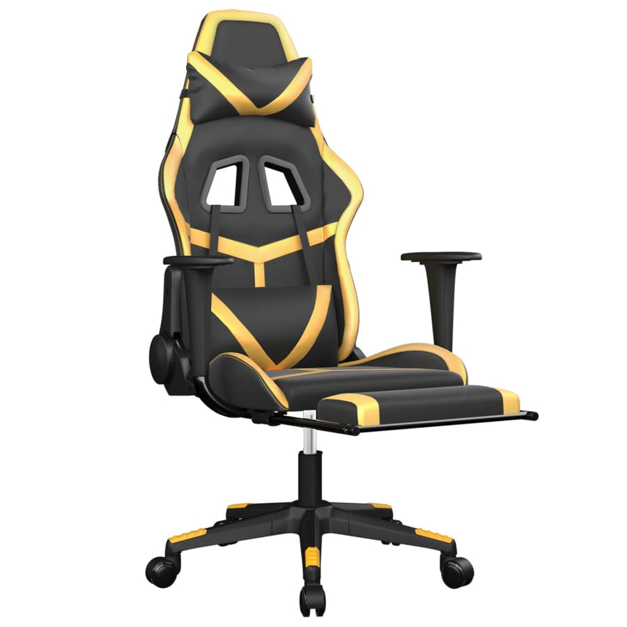 Massage gamestoel met voetensteun kunstleer zwart & goudkleurig Zwart en goud Met voetensteun