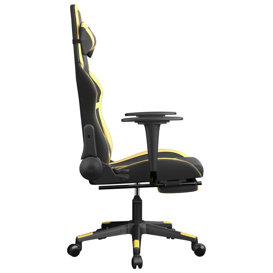 Massage gamestoel met voetensteun kunstleer zwart & goudkleurig Zwart en goud Met voetensteun