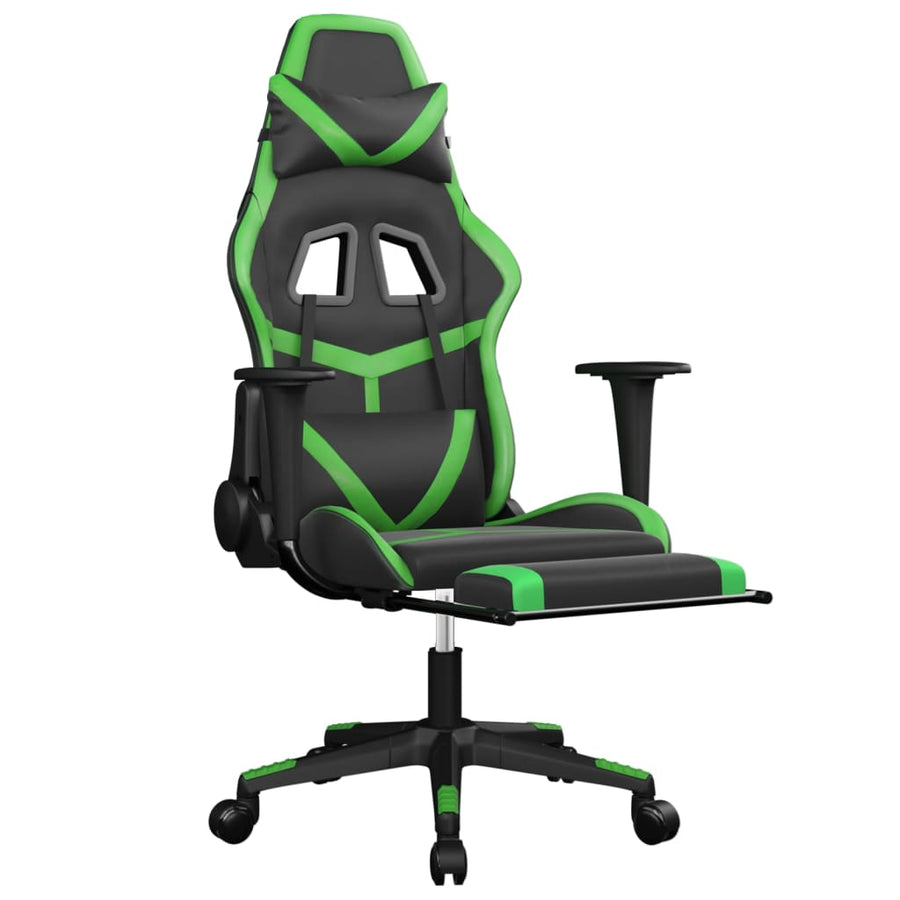 Massage gamestoel met voetensteun kunstleer zwart en groen Zwart en groen Met voetensteun