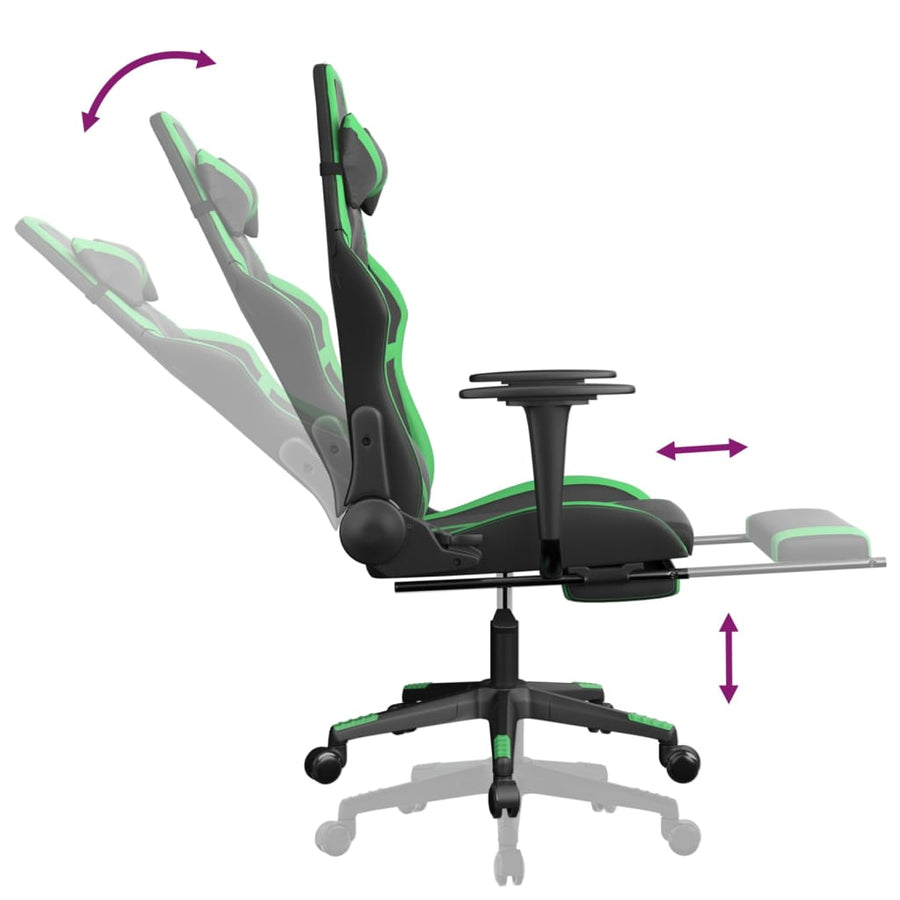 Massage gamestoel met voetensteun kunstleer zwart en groen Zwart en groen Met voetensteun