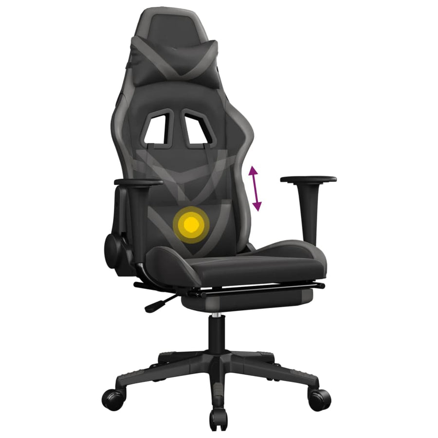 Massage gamestoel met voetensteun kunstleer zwart en grijs Zwart en grijs Met voetensteun